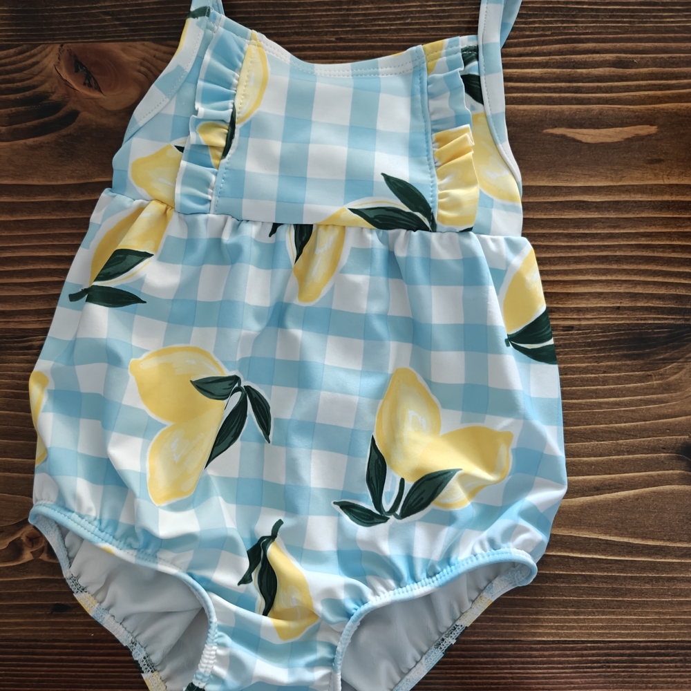 Blue and Yellow Lemon Print Baby Romper